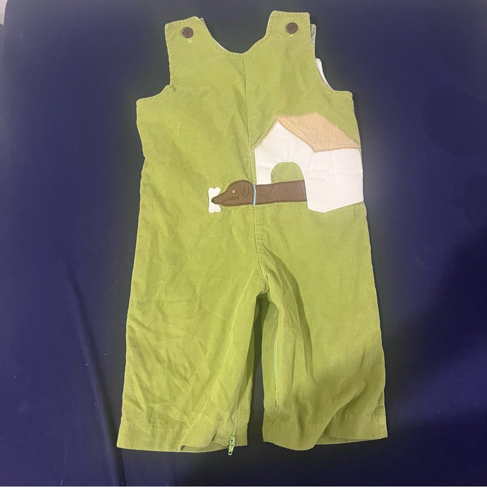 Funtasia Too Boy Baby Green Overalls Corduroy Dog And Doghouse Appliqué 18m